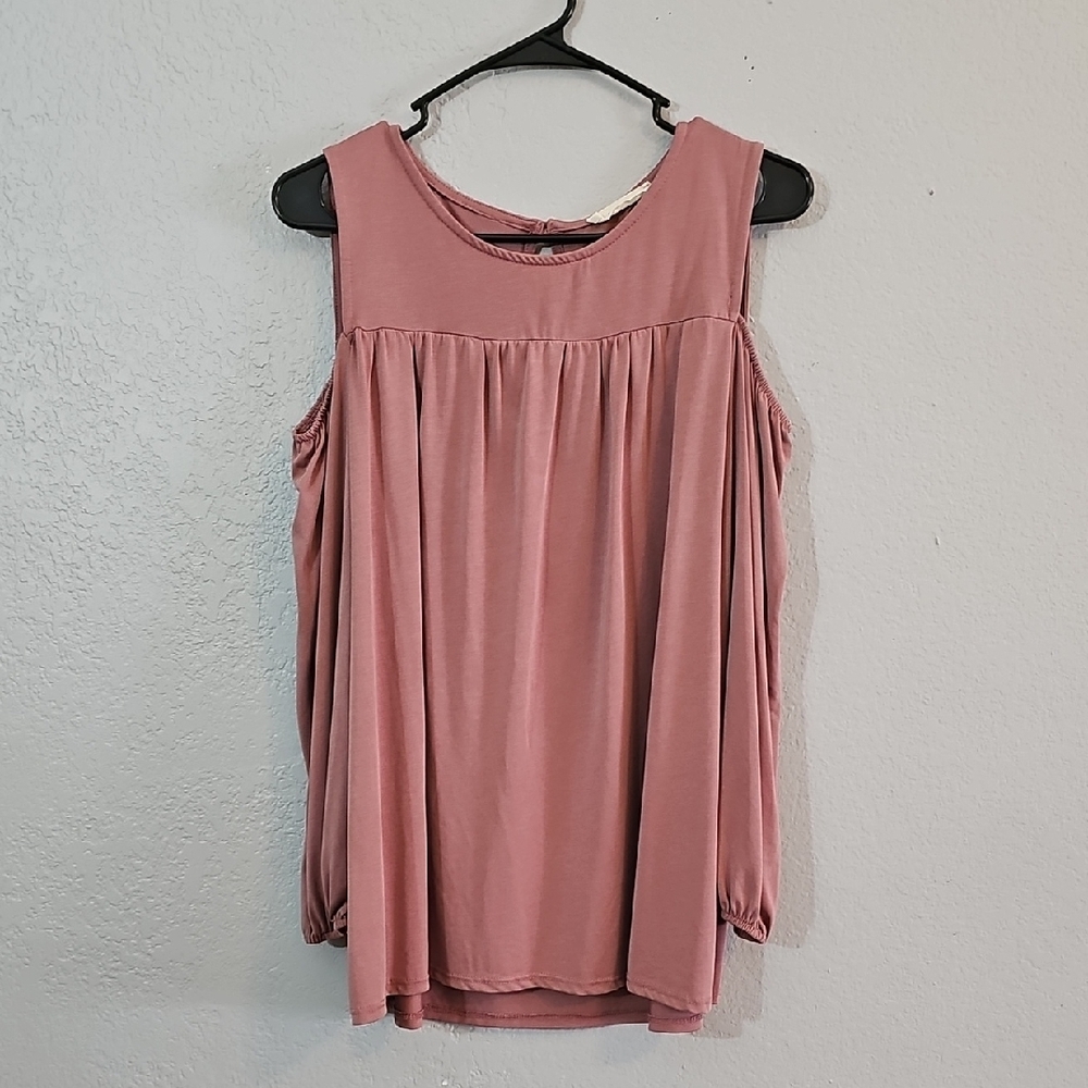 Entro Flowy Cold Shoulder Blouse Mauve Measure Large - Picture 2 of 7